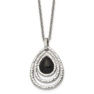 Stainless Steel Black Onyx Necklace Pendant, 18" Cable Chain a 2" Ext. Necklace